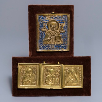 Twee Griekse en Russische messing iconen, 19/20e eeuw